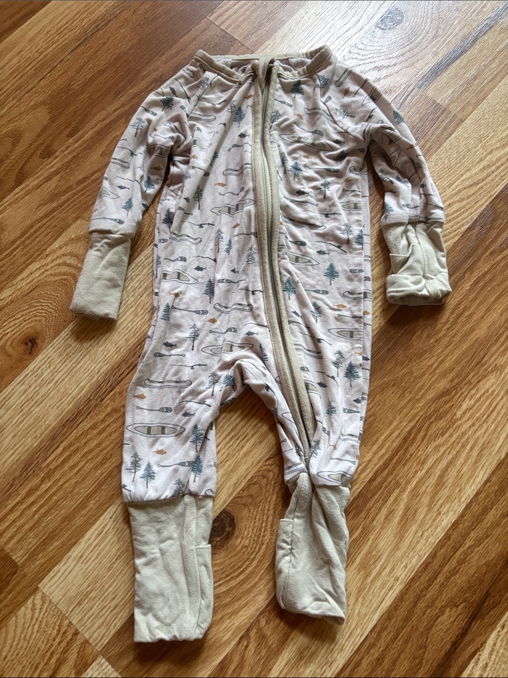 Neutral Forest Print Footed One-Piece Sleepwear for Kids